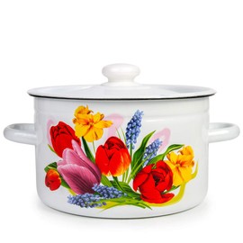 Enamel Stock Pot Spring Bouquet Enamel Cooking Pot Enameled Pot with Lid (4.8-qt. (4.5 L))