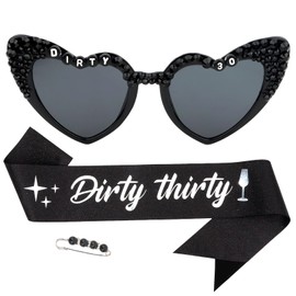 TIOSRU Dirty Thirty Birthday Sunglasses and Sash for Women 30th Birthday Sash Dirty 30 Birthday Decorations for Her Birthdays Gifts Party Favors Supplies
