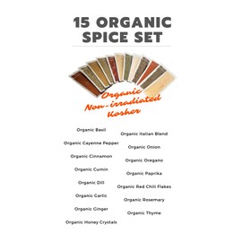 Cpise Organic Spice Starter Set - 15 Basic Spices & Seasonings: Basil, Cayenne, Cinnamon, Cumin, Dill OR Parsley, Garlic, Ginger, Italian, Nutmeg, Onion, Oregano, Smoked Paprika, Smoked Red Chili, Rosemary, Thyme