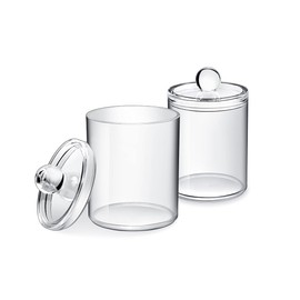 SCSpecial Acrylic Cotton Ball and Swab Holder with Lid 2 Pieces Apothecary Jars Bathroom Canisters for Cotton Rounds Cosmetic Pads