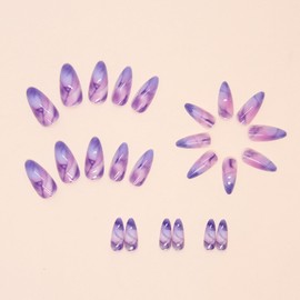 Vopintpy Purple Gradient Press on Nails Long Oval Fake Nails Glossy Almond Glue on Nails Reusable Acrylic Stick on Nails for Women DIY Manicure Decoration