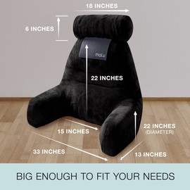 malu Extra Large Reading Pillow- Ergonomic Pillow- Back Pillow for Bed+ Rolling Mat for Neck Support- with Shredded Memory Foam- for Sitting Up in Bed, Couch or Floor