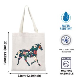 TOBGBE Bolsa de maquillaje para amantes de los caballos, regalo inspirador para mujeres, bolsa de caballo floral, regalo ecuestre, Blanco sucio