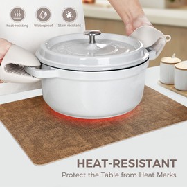 Faux Leather Washable Vinyl Placemats Set of 6, Waterproof and Heat Resistant Place Mats, Anti-Slip Table Mats with Coaster, Wipeable Placemats for Indoor & Outdoor 17" x 12" (Light Brown, Set of 6)