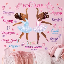 DECOWALL SG2-2319 Black Girl Magic Ballerina Wall Stickers Inspirational Quotes Butterfly Wall Decals Motivational Girls Room Bedroom Baby Nursery Home Art Décor