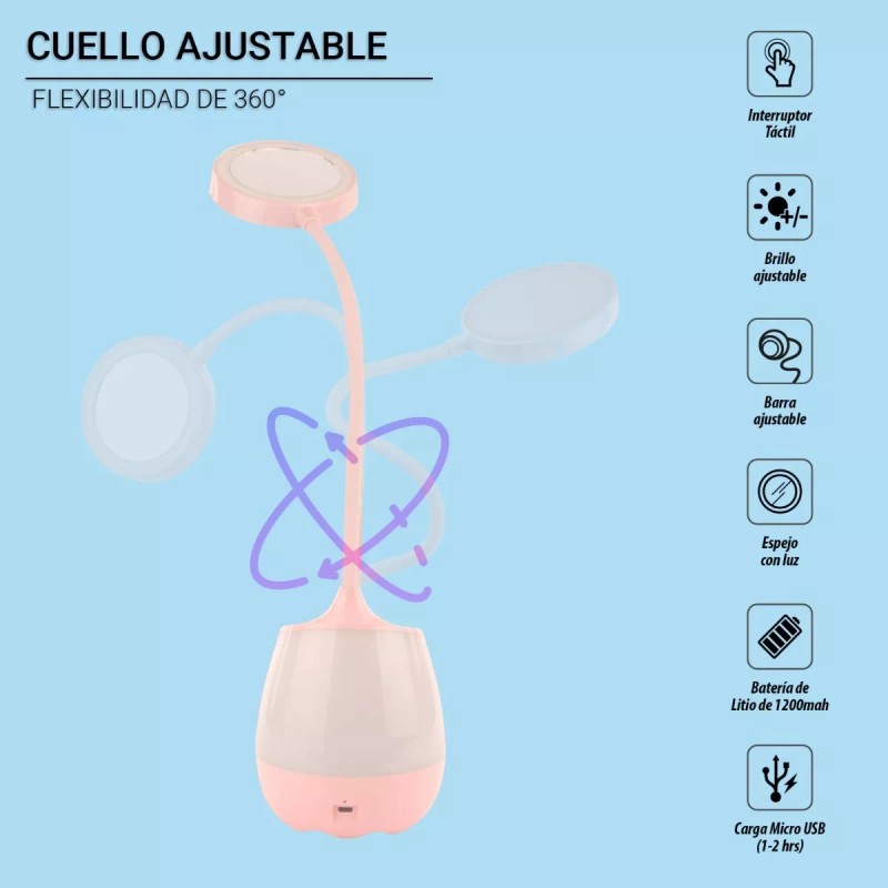 WEHOGAR Lampara De Escritorio Led Rgb Con Espejo,porta Lapices Y