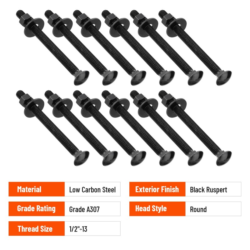 SPARKWHIZ 1/2 x 6 Inch Carriage Bolt Kit, Rust Resistance