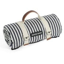 G GOOD GAIN Waterproof Picnic Blanket Portable with Carry Strap for Beach Mat or Family Outdoor Camping Party (Navy Blue)