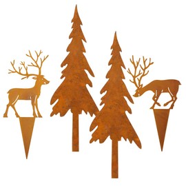 Storm's Gartenzaubereien Garden Stake Stake with Fir Tree, Set of 4, Christmas Decoration in Rust Look for Inserting