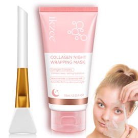Collagen Night Wrapping Mask, Collagen Face Mask Overnight , Facial Overnight Sleeping Mask - Deep Hydration, Reduces Wrinkle and Improves Skin Elasticity (Brush Included), 75ml