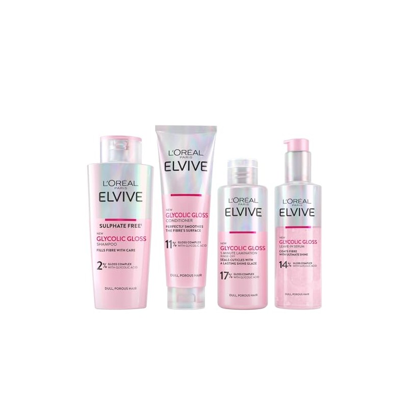 L'Oréal Paris Elvive Glycolic Gloss Shampoo, Conditioner & Treatment Set