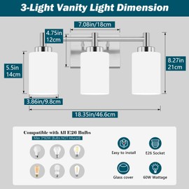 Lomoky 3-Light Bathroom Vanity Light Fixtures Over Mirror, Rustproof Vanity Lights for Bathroom, Modern Black Bathroom Lights Wall Mount with Milky White Glass Shades for Bedroom Living Room