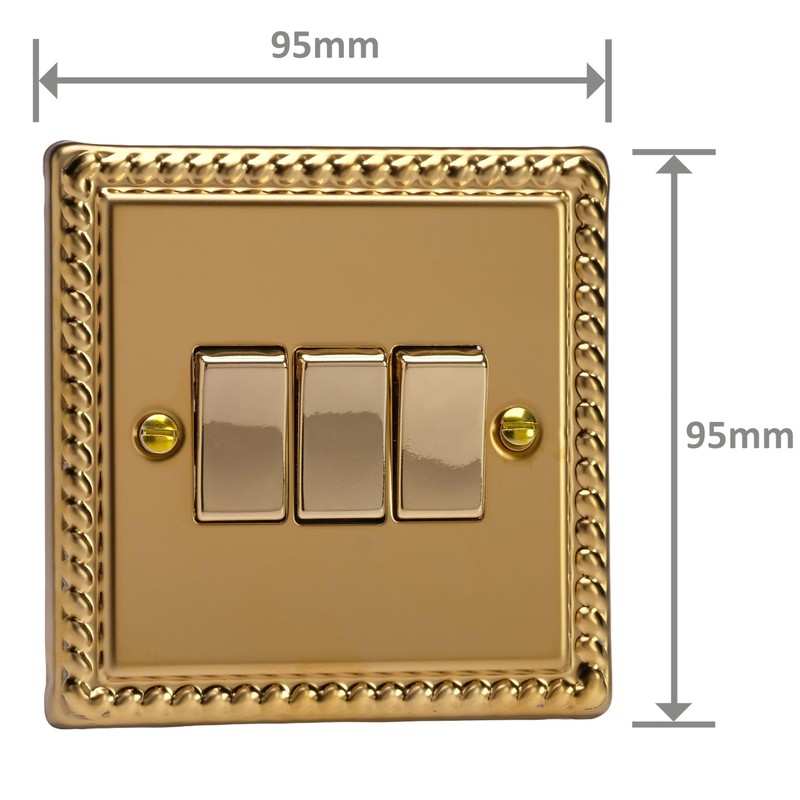 Varilight XG3D Rocker Switches Brass 3 Gang Georgian Brass