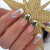 24Pcs Christmas Snowflake Press on Nails Short Square White French