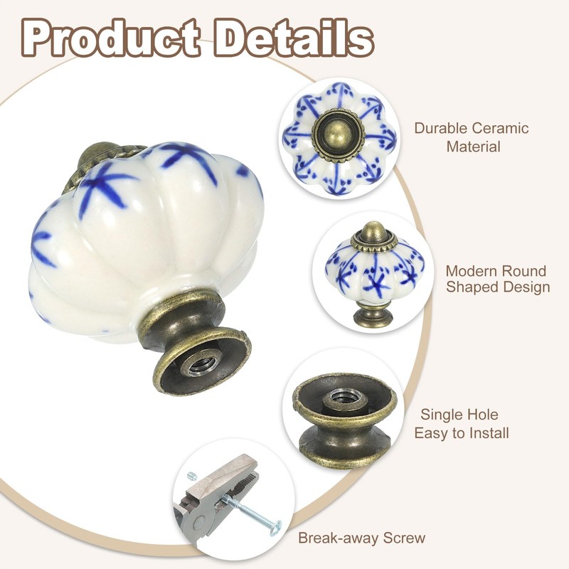 sourcing map Ceramic Knobs, 35mm/1.38" Pumpkin Cabinet Knob Drawer Pull