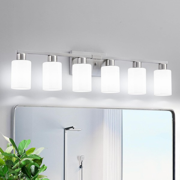 DIDUIO 6-Light Bathroom Vanity Light Brushed Nickel Bathroom Light Fixture