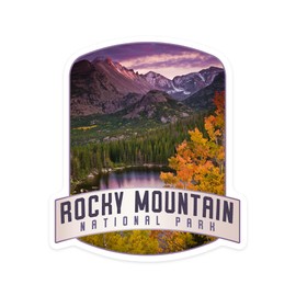 Die Cut Sticker Rocky Mountain National Park, Colorado, Purple Sunset and Lake, Alt Contour Vinyl Sticker 1 to 3 inches (Waterproof Decal for Cars, Water Bottles, Laptops, Coolers), Small