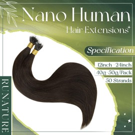 RUNATURE Nano Hair Extensions Human Hair Dark Brown Nano Ring Human Hair Extensions Brown Nano Tip Hair Extensions Remy Nano Human Hair Extensions 18 Inch 50 Gram