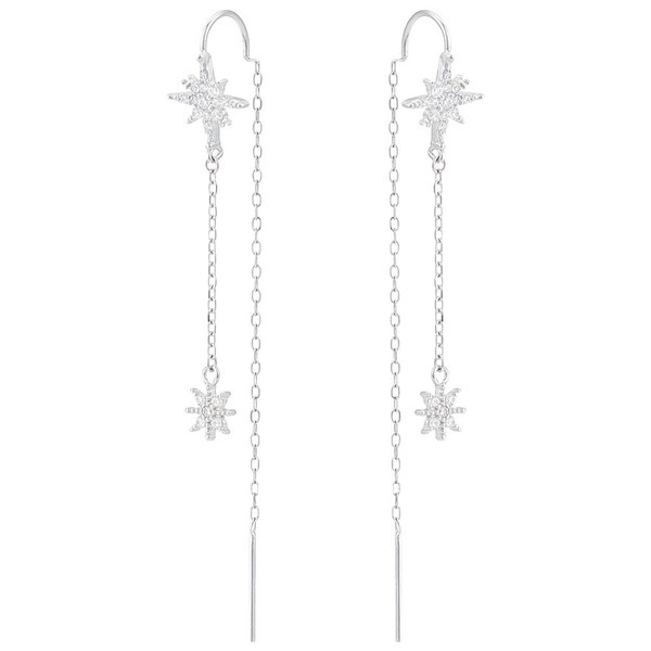 CRAFTYMELODY 925 Sterling Silver Star Ear Thread Drop Dangle Earrings