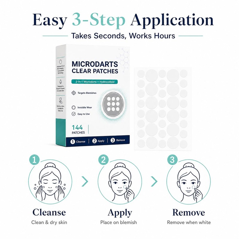 2Pack Curalona Microdarts Clear Patches, 2-in-1 Hydrocolloid Blemish Patches with