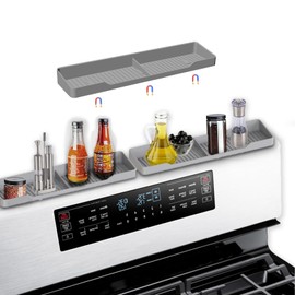 BoBoWalk 15 Inch Magnetic Silicone Stove Top Shelf, Heat Resistant Spice Rack for Kitchen, Space Saving Organizer with 3 Sticky Pads, Fits Back of Stove (Light Grey, 15" x 3.8")