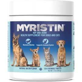 Myristin Hip and Joint Health Supplement for Dogs and Cats, Natural Bacon Flavor, 120 Chewable Tablets, 13 oz (120 Count)