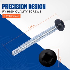 8X1 Pan Head Metal RV Screws Black Drive Self Tap Drilling Screws Cargo RV 200 Pack