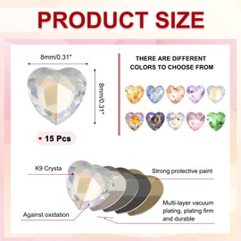 MECCANIXITY 15 Pcs 3D Heart Light Yellow Nail Rhinestones K9 Glass Crystal Rhinestones Pointed Back Crooked Heart Gems for Nail Charm Art DIY Decoration Craft 8x8mm
