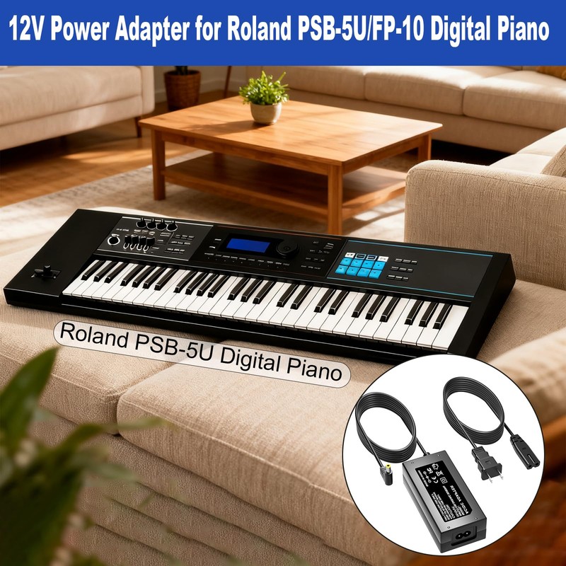 12V Power Cord for Roland PSB-5U/FP-10 Digital Piano Compatible with