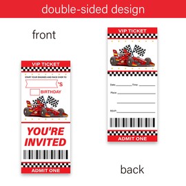 LyoGao 20 Pack Racing Car Birthday Party Ticket Invitations With Envelopes Racing Car Theme Race Car Birthday Party Invitations Fill in Invites Set (Ticket Style)