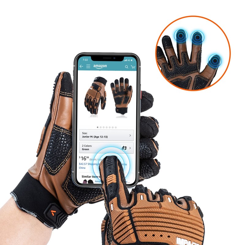 Vgo 1Pair Safety Leather Work Gloves,Mechanics Gloves,Impact Gloves,Anti-Vibration Gloves,Rigger Gloves,Heavy