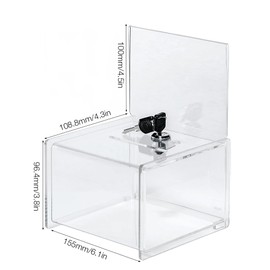 Mineup Acrylic Donation Box Lockable, Lockable Donation Box with Lock, 16 x 12 x 10 cm, Transparent Ballot Box, Acrylic Ballot Urn with Lock, Donation Box Sealed for Comments, Vote, Donations