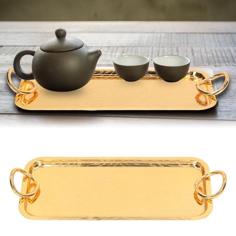 Rectangular Tea Cup Tray Gold Fruit Food Storage Tray with