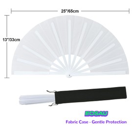 EOSAU Boots on The Ground Hand Fan, Large Rave Fan Clacking Fans for Line Dancing Popping Folding Hand Fan Foldable for Kungfu Festival EDM Party Music (White)
