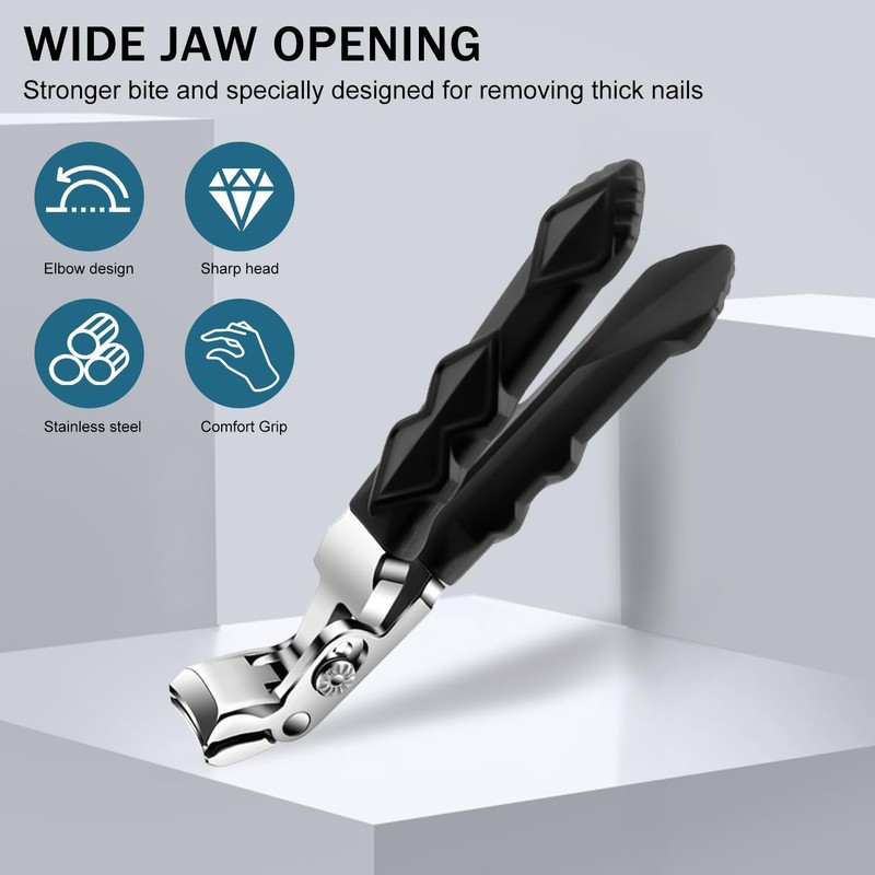 Black Long Handle Non-Slip Toenail Clippers for Seniors Thick Toenails,