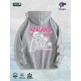 Brand Studios Skull Graphic Hoodie 100% Cotton US Warehouse 7 ColorsColor: Light gray, Size: M