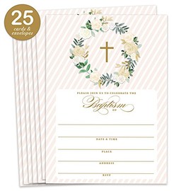 Neutral Baptism Invitations with Envelopes (Pack of 25) Christening Invites Fill in The Blank Religious Christian Church Mass Reception Blessing Dedication Cards Large 5x7" Excellent Value VI0096B