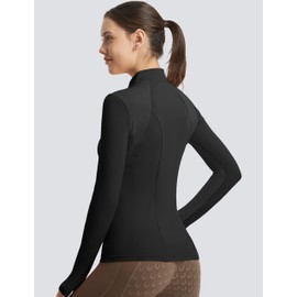FitsT4 Sports Womens Equestrian Shirts Thumbholes Long Sleeve Horse Riding Shirts Quick Dry UPF50+ Riding Top Half Zip Black M
