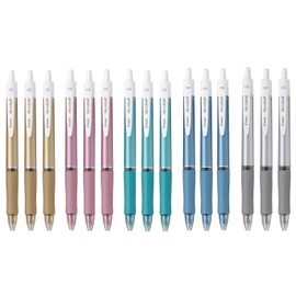 Pilot Acro Ball 0.5mm Black Pen, Acro Ball, T Series, 5 Colors, 3 of Each 15 Pieces, Includes Original Pen Case, Gold/Metal Pink/Metal Light Green/Metal Light Blue/Silver, Pack of 15