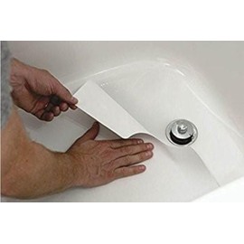 Safe Way Traction 16" X 40" White Adhesive Vinyl Anti Slip Non Skid Safety Bath Mat with Drain Cut Out