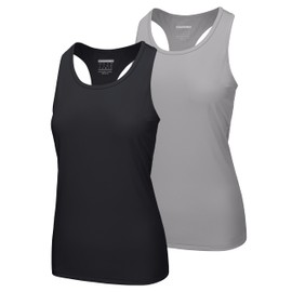 MAGCOMSEN Women's Athletic Tank Tops Racerback Workout Tanks Dry Fit SPF Wicking Sports Exercise Top Racer Back 2 Pack Black+LtGray XL