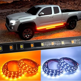 SOCAL-LED LIGHTING 70 Inch Truck LED Running Board Light Amber Side Marker Kit Sequential Turn Signal, White Courtesy Door Lights Extended Crew Cab Led Bar Bed Light Switchback Underglow Strip