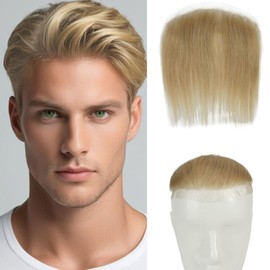 Lordhair Tupé de línea de cabello frontal, para hombre, 100 % sistema de cabello europeo en forma de V, sistema de reemplazo de línea de cabello natural, 6 x 1.5 pulgadas, color rubio claro #22
