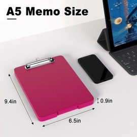 Hongri A5 Clipboard with Storage, Metal Retractable Pen Holder, 6 x 9'' Nursing Plastic Foldable Clip Board, Office Supplies, School Supplies, Menu Box for Work, Red