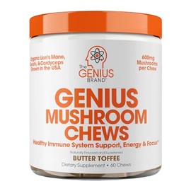 The Genius Brand Masticables Blandos De Hongos Genius: Melena De León, Cordyceps, Complejo De Reishi Para Energía, Concentración, Salud Cerebral Y Refuerzo Inmunológico; Masticables Nootrópicos, Sabor