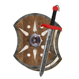 Roman Sword and Shield Set - Children's Costume - Play Accessories, Children's Toy, Roman Armour, Gladiator, Spartan, Prince, Medieval Costume, Greek, Soldier, Gladiator (Brown/Beige)