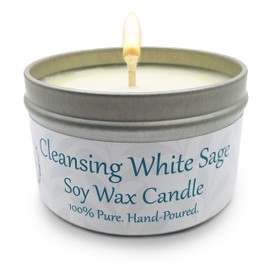 Alternative Imaginations White Sage Candle - All Natural Essential Oil Soy Wax Tin Candle - Aromatherapy Smudging Votive Made with Pure Salvia Blanca (White Sage) Oil - (6oz)