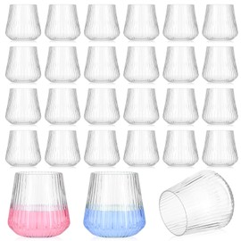 mekueeex 24 Pack Plastic Ribbed Wine Glasses, 14oz Stemless Disposable Wine Cups, Clear Unbreakable Outdoor Cocktail Glasses, Heavy Duty Reusable Plastic Drinking Cups for Party Wedding Mimosa Bar