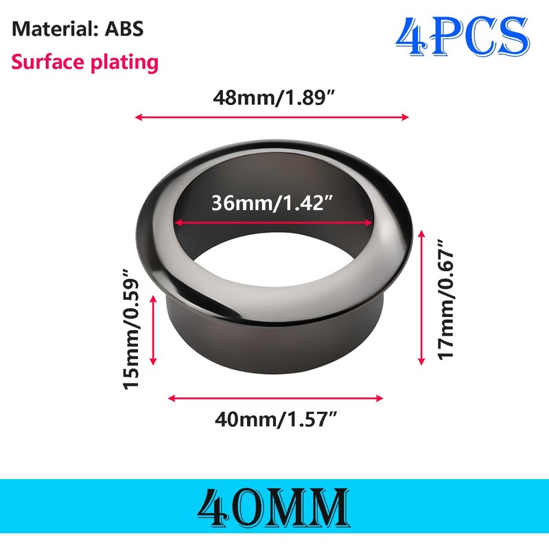 Qrity 4 PCS Desk Grommet Hole Diameter 1.6 Inch (40