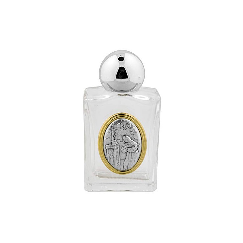 Venerare Glass Holy Water Bottle with Gold Accent (Saint Rita)